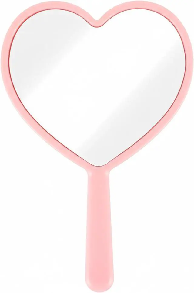 Main image of Bremorou Heart Shaped Handheld Cosmetic Mirrors Lash Mirror Handheld Portable Mini Travel Makeup Mirrors with Handle for Women, Pink, 4.72 × 3.14 inches(Mini)