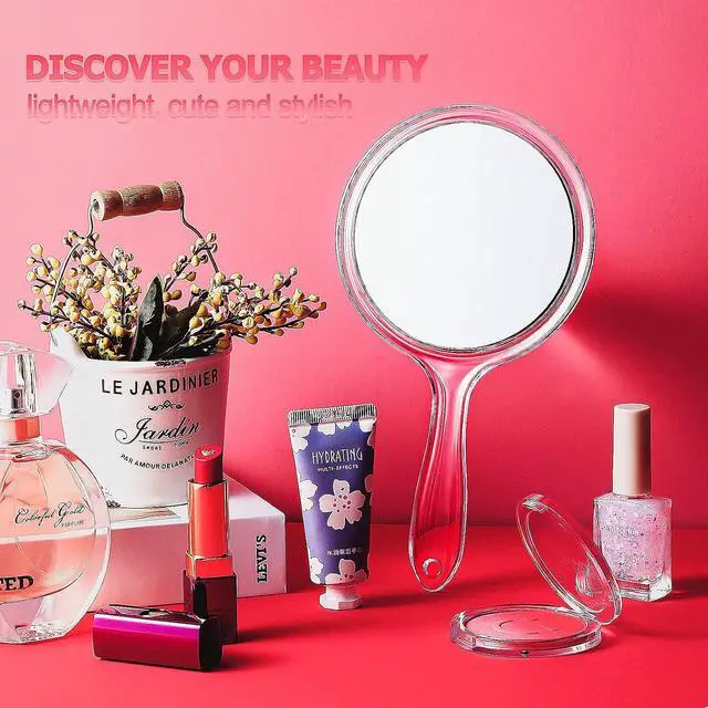 Alt view image 4 of 7 - Jetec Hand Mirror Double-Sided Handheld Mirror 1X/ 2X Magnifying Mirror with Handle Transparent Hand Mirror Rounded Shape Makeup Mirror (Clear)