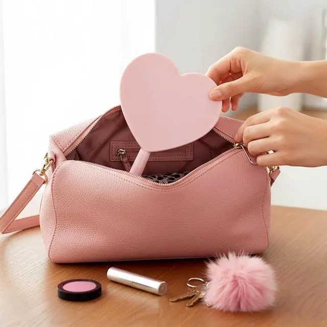 Alt view image 4 of 6 - Bremorou Heart Shaped Handheld Cosmetic Mirrors Lash Mirror Handheld Portable Mini Travel Makeup Mirrors with Handle for Women, Pink, 4.72 × 3.14 inches(Mini)