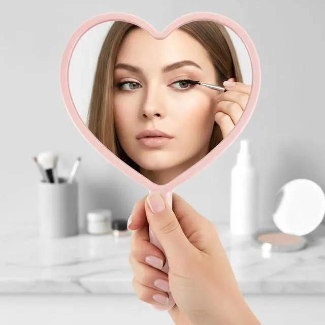 Alt view image 5 of 6 - Bremorou Heart Shaped Handheld Cosmetic Mirrors Lash Mirror Handheld Portable Mini Travel Makeup Mirrors with Handle for Women, Pink, 4.72 × 3.14 inches(Mini)