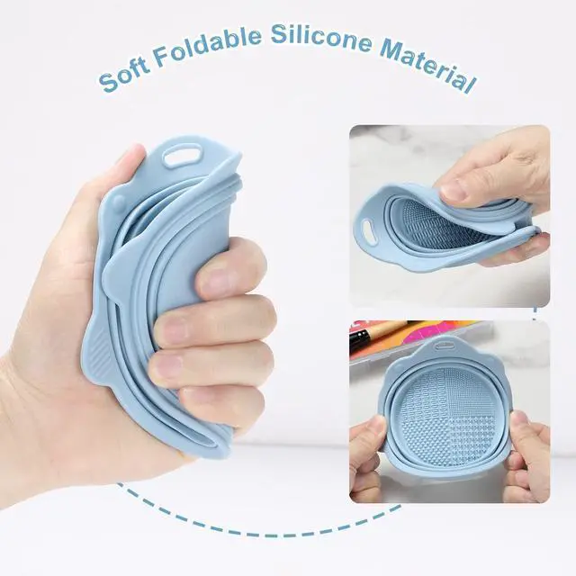 Alt view image 7 of 7 - Etercycle Foldable Silicone Makeup Brush Cleaner Bowl | Portable Cleaning Tool For Brushes, Powder Puffs, Sponges (Blue)