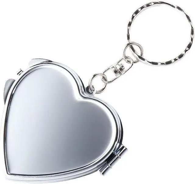 Main image of Compact Mirror, Heart Shaped Metal Portable Folding Mirror Key Chain Round Square Heart Shape Cosmetic Mirror Compact Travel Pocket Mirror with Key Ring Keychain Compact and Travel Mirrors