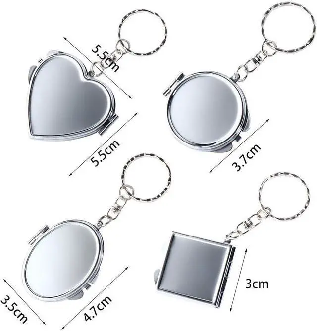 Alt view image 6 of 6 - Compact Mirror, Heart Shaped Metal Portable Folding Mirror Key Chain Round Square Heart Shape Cosmetic Mirror Compact Travel Pocket Mirror with Key Ring Keychain Compact and Travel Mirrors