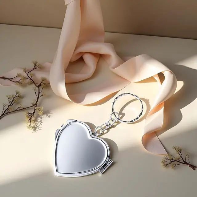 Alt view image 4 of 6 - Compact Mirror, Heart Shaped Metal Portable Folding Mirror Key Chain Round Square Heart Shape Cosmetic Mirror Compact Travel Pocket Mirror with Key Ring Keychain Compact and Travel Mirrors