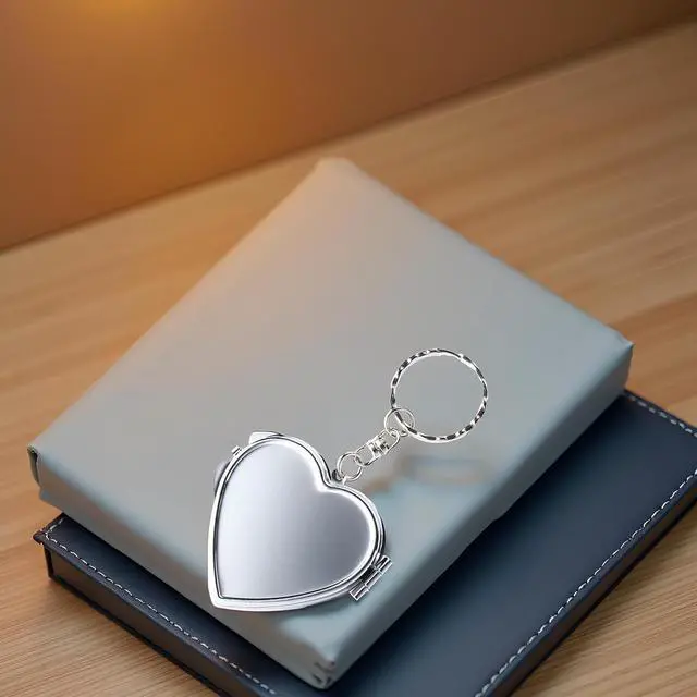 Alt view image 3 of 6 - Compact Mirror, Heart Shaped Metal Portable Folding Mirror Key Chain Round Square Heart Shape Cosmetic Mirror Compact Travel Pocket Mirror with Key Ring Keychain Compact and Travel Mirrors
