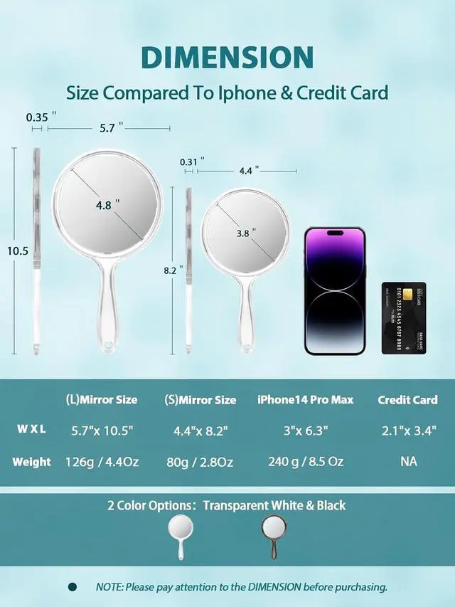 Alt view image 2 of 7 - Macaki 8.3" L x 4.5" W Hand Mirror with 5X Magnification for Makeup, Clear | 1x/5x Double-Sided Handheld Magnifying Mirror,Lightweight and Compact, for Makeup Touch-ups and Skincare