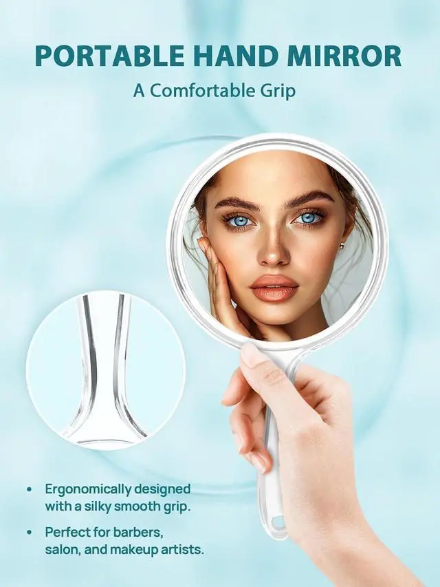 Alt view image 4 of 7 - Macaki 8.3" L x 4.5" W Hand Mirror with 5X Magnification for Makeup, Clear | 1x/5x Double-Sided Handheld Magnifying Mirror,Lightweight and Compact, for Makeup Touch-ups and Skincare