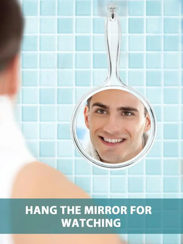 Alt view image 5 of 7 - Macaki 8.3" L x 4.5" W Hand Mirror with 5X Magnification for Makeup, Clear | 1x/5x Double-Sided Handheld Magnifying Mirror,Lightweight and Compact, for Makeup Touch-ups and Skincare