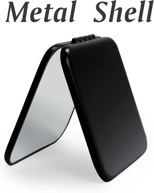 Alt view image 5 of 7 - Compact Mirror, Pocket Travel Makeup Mirror for Purse, Metal Square Shell, 2-Sided 1X/2X Magnifying, Portable, Folding, Handheld, Black,1 Pack