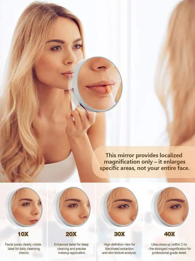 Alt view image 3 of 7 - Macaki 20x Magnifying Mirror Suction Cup, Makeup Mirror, 3.5 in, Grey | Small Magnifying Mirror, for Bathroom Bedroom Office, Blackheads, Eyeliner, Travel Mirror with Magnification, Tweezers