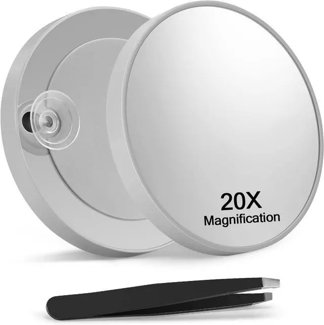 Main image of Macaki 20x Magnifying Mirror Suction Cup, Makeup Mirror, 3.5 in, Grey | Small Magnifying Mirror, for Bathroom Bedroom Office, Blackheads, Eyeliner, Travel Mirror with Magnification, Tweezers
