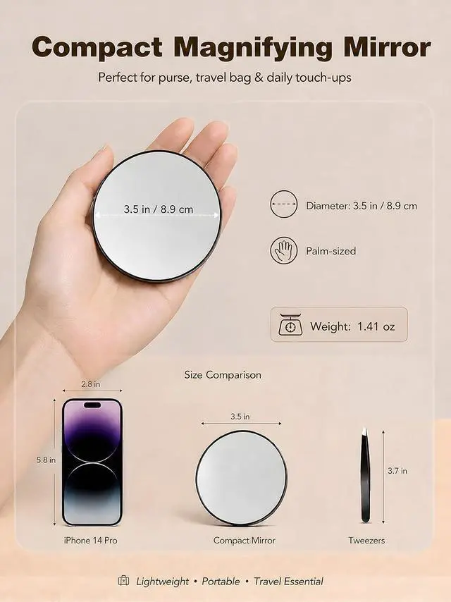 Alt view image 2 of 7 - Macaki 20x Magnifying Mirror Suction Cup, Makeup Mirror, 3.5 in, Grey | Small Magnifying Mirror, for Bathroom Bedroom Office, Blackheads, Eyeliner, Travel Mirror with Magnification, Tweezers
