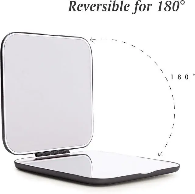 Alt view image 6 of 7 - Compact Mirror, Pocket Travel Makeup Mirror for Purse, Metal Square Shell, 2-Sided 1X/2X Magnifying, Portable, Folding, Handheld, Black,1 Pack