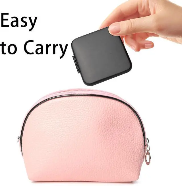 Alt view image 7 of 7 - Compact Mirror, Pocket Travel Makeup Mirror for Purse, Metal Square Shell, 2-Sided 1X/2X Magnifying, Portable, Folding, Handheld, Black,1 Pack