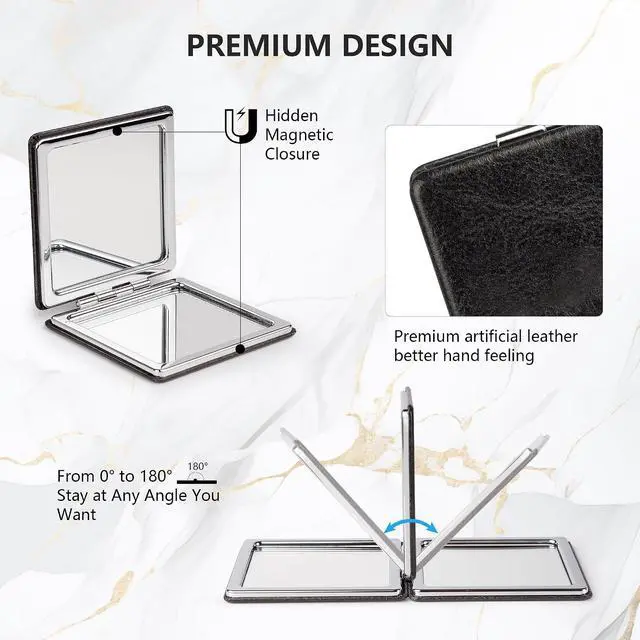 Alt view image 3 of 7 - Compact Mirror, 1x/2x Magnifying Foldable Cosmetic Mirror, Portable Travel Mirror for Pocket and Purses, Singer Merch Compact Mirror for Fans (Black)