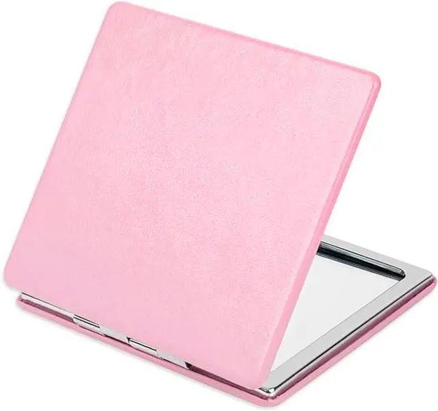 Main image of 1X/2X Magnifying Compact Mirror with PU Leather, Mini Mirror for Purse, Handbag and Pocket, Pink