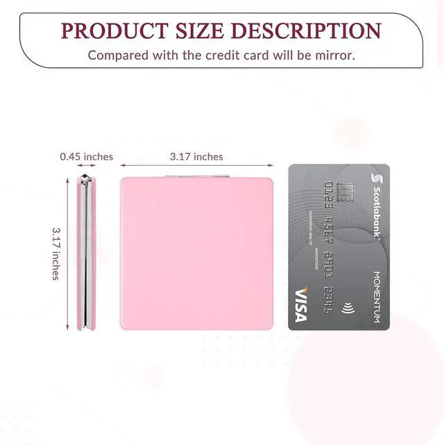 Alt view image 2 of 6 - 1X/2X Magnifying Compact Mirror with PU Leather, Mini Mirror for Purse, Handbag and Pocket, Pink