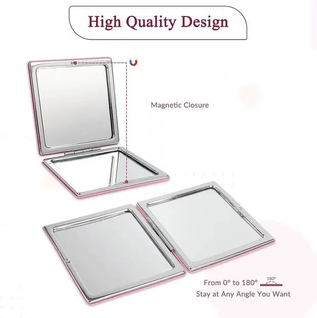 Alt view image 3 of 6 - 1X/2X Magnifying Compact Mirror with PU Leather, Mini Mirror for Purse, Handbag and Pocket, Pink
