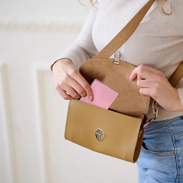 Alt view image 6 of 6 - 1X/2X Magnifying Compact Mirror with PU Leather, Mini Mirror for Purse, Handbag and Pocket, Pink
