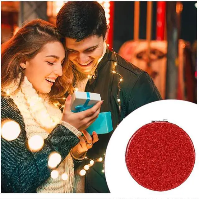 Alt view image 3 of 7 - Red Compact Mirror for Purse,Magnifying Travel Mirror with Glitter,Double-Sided Small Pocket Mirror,Portable 2 x 1x Magnification Folding Makeup Mirror,Cosmetic Mirror for Gift