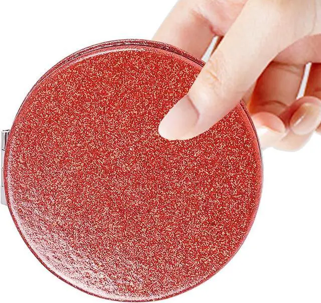Alt view image 6 of 7 - Red Compact Mirror for Purse,Magnifying Travel Mirror with Glitter,Double-Sided Small Pocket Mirror,Portable 2 x 1x Magnification Folding Makeup Mirror,Cosmetic Mirror for Gift