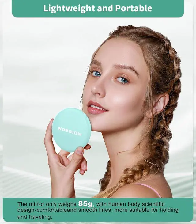 Alt view image 5 of 7 - WOBSION LED Compact Mirror with 10X Magnification | 3.5-Inch 2-Sided Portable Travel Makeup Mirror for Purse and Handbag, Lighted Pocket Mirror, Cyan