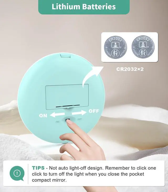 Alt view image 6 of 7 - WOBSION LED Compact Mirror with 10X Magnification | 3.5-Inch 2-Sided Portable Travel Makeup Mirror for Purse and Handbag, Lighted Pocket Mirror, Cyan