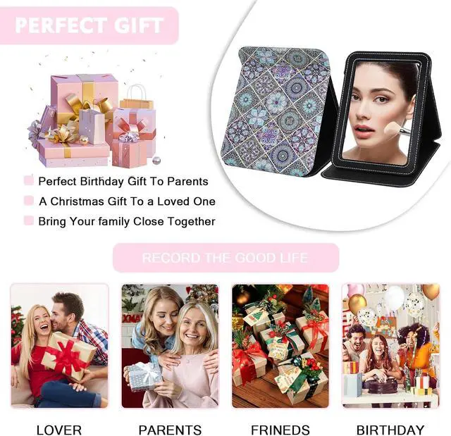 Alt view image 7 of 7 - Large Folding Mirror Portable, Travel Foldable PU Adjustable Rectangular Ultrathin Vanity Mirror Rounded Corner with Multi Stand Angle, for Travel, Camping,Home 9x7 Inch