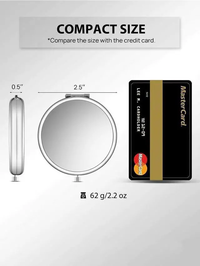 Alt view image 2 of 7 - Compact Mirror, 1x/2x Magnification Pocket Mirror, Silver | Compact Mirror for Purse, Metal+Glass, Foldable Double-Sided Mirror, Purse Essentials, Portable, Travel, Quick Touch-ups