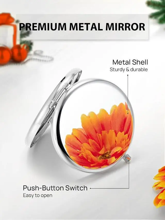 Alt view image 4 of 7 - Compact Mirror, 1x/2x Magnification Pocket Mirror, Silver | Compact Mirror for Purse, Metal+Glass, Foldable Double-Sided Mirror, Purse Essentials, Portable, Travel, Quick Touch-ups