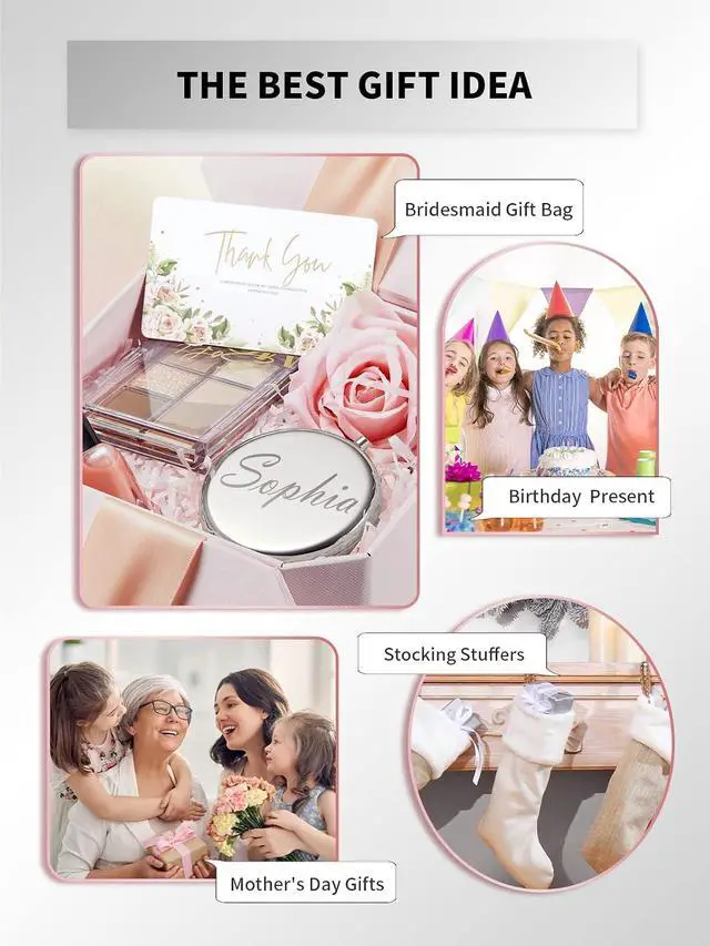 Alt view image 7 of 7 - Compact Mirror, 1x/2x Magnification Pocket Mirror, Silver | Compact Mirror for Purse, Metal+Glass, Foldable Double-Sided Mirror, Purse Essentials, Portable, Travel, Quick Touch-ups