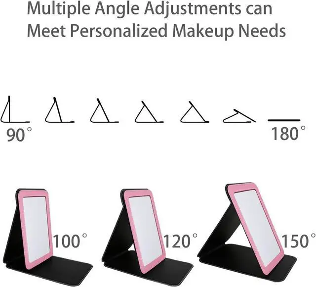Alt view image 4 of 7 - Travel Mirror for Desk, 5.3×6.9 Adjustable Rectangle PU Edge Covering Pink Foldable Desk Mirror with Stand for Travel Camping Home (Pink)