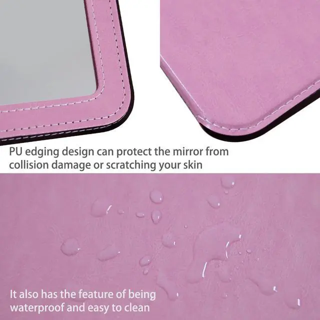 Alt view image 5 of 7 - Travel Mirror for Desk, 5.3×6.9 Adjustable Rectangle PU Edge Covering Pink Foldable Desk Mirror with Stand for Travel Camping Home (Pink)