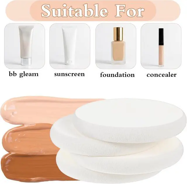 Alt view image 3 of 7 - Nogeqi 4 Pcs Flat Makeup Sponges for Foundation, Round Shape Foundation Sponge, White Make Up Sponge for Face,Sponges Makeup Applicator for Natural Easy Soft Long-Lasting and Beginner