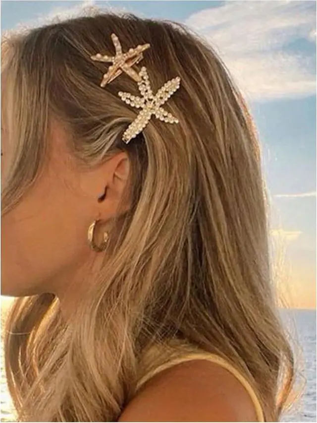 Alt view image 2 of 7 - MAKEMECHIC Women's 2 Pcs Starfish Hair Clips Pearl Barrettes Hairpins | Summer Beach Hair Accessories, Multicolor, One-Size