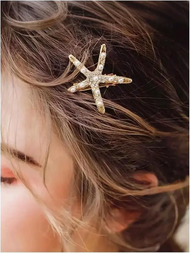Alt view image 5 of 7 - MAKEMECHIC Women's 2 Pcs Starfish Hair Clips Pearl Barrettes Hairpins | Summer Beach Hair Accessories, Multicolor, One-Size