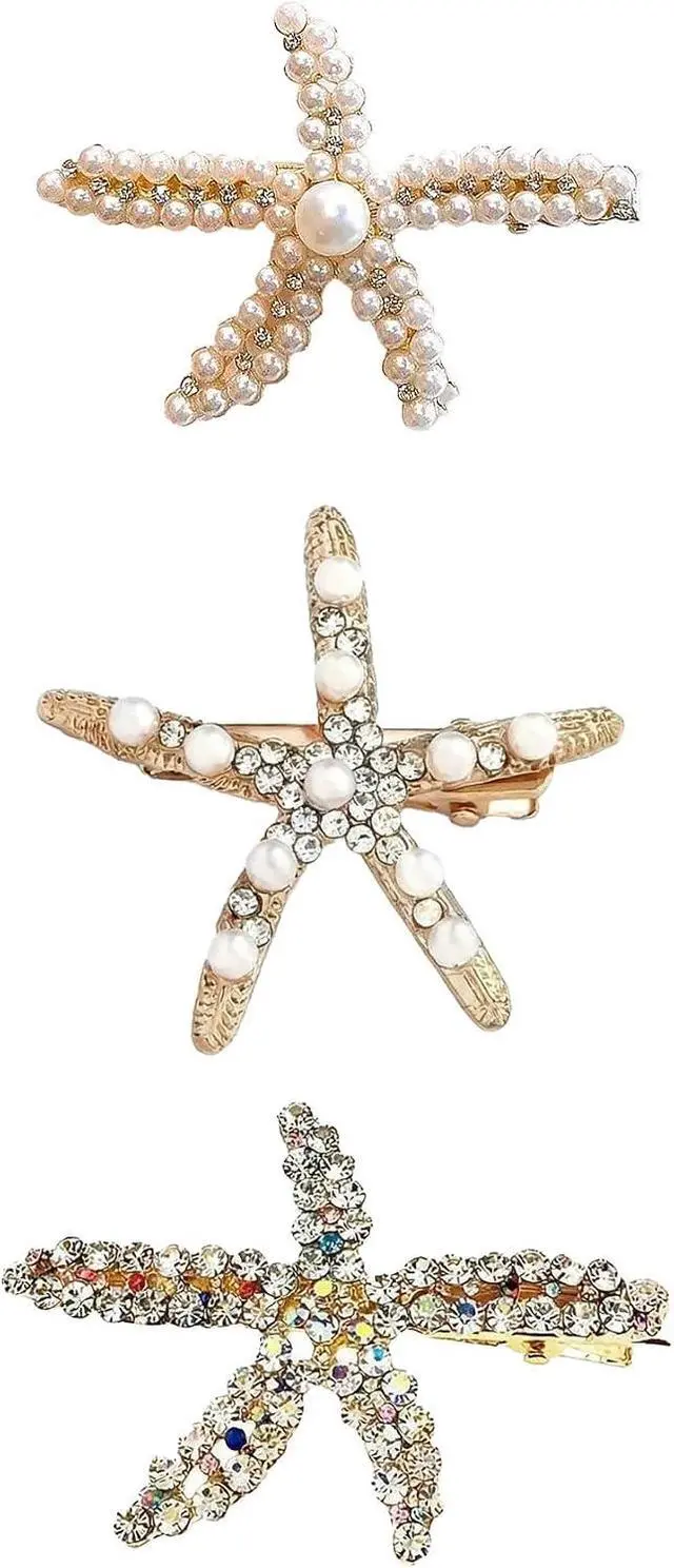 Alt view image 7 of 7 - MAKEMECHIC Women's 2 Pcs Starfish Hair Clips Pearl Barrettes Hairpins | Summer Beach Hair Accessories, Multicolor, One-Size