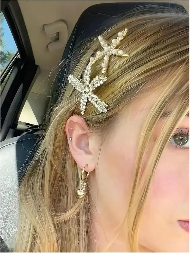 Alt view image 6 of 7 - MAKEMECHIC Women's 2 Pcs Starfish Hair Clips Pearl Barrettes Hairpins | Summer Beach Hair Accessories, Multicolor, One-Size