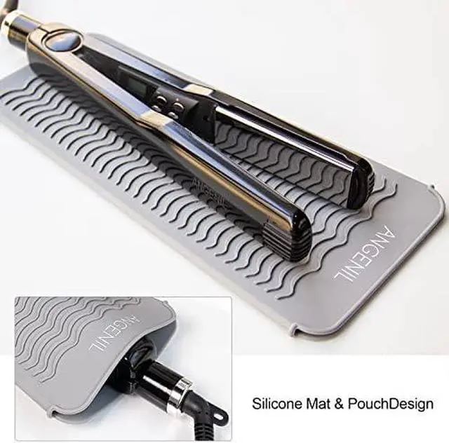 Alt view image 2 of 6 - ANGENIL Professional Silicone Heat Resistant Mat Pouch for Hair Straightener, Curling Iron and Flat Iron, Portable Travel Mat and Cover for Hair Styling Tools, Grey