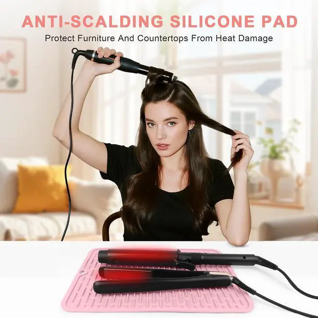 Alt view image 2 of 7 - Oversize Silicone Heat Resistant Mat for Hair Tools(14.2" x 11") | Curling Iron Flat Iron Hair Straightener Holder Mat, Portable Hot Hair Tools Cover Pad for Travel Vanity Salon