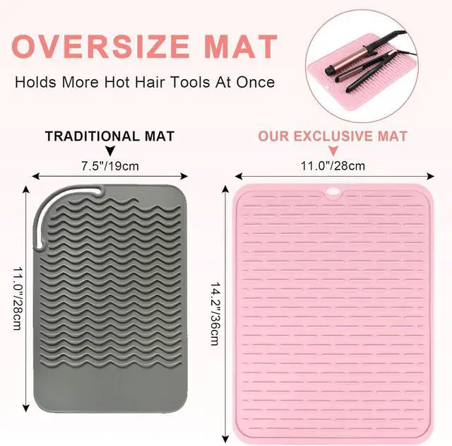 Alt view image 3 of 7 - Oversize Silicone Heat Resistant Mat for Hair Tools(14.2" x 11") | Curling Iron Flat Iron Hair Straightener Holder Mat, Portable Hot Hair Tools Cover Pad for Travel Vanity Salon