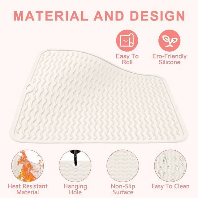 Alt view image 3 of 7 - Oversize Silicone Heat Resistant Mat for Hair Tools | Curling Iron Pad, Flat Iron Hair Straightener Holder Mat, Portable Hot Tools Cover for Travel Vanity Salon(14.2" x 11.0")