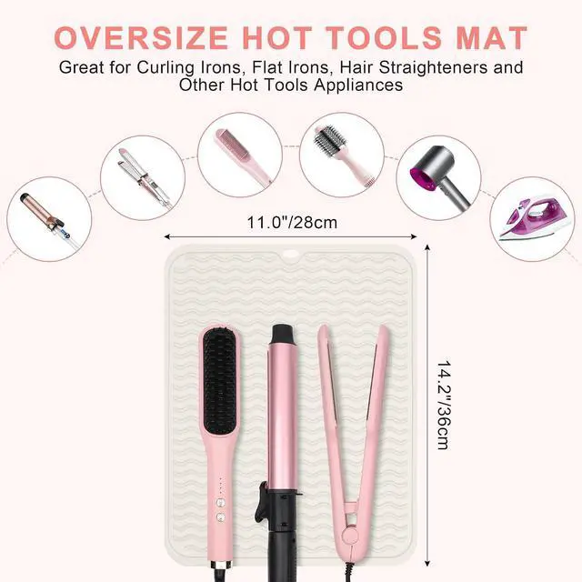 Alt view image 4 of 7 - Oversize Silicone Heat Resistant Mat for Hair Tools | Curling Iron Pad, Flat Iron Hair Straightener Holder Mat, Portable Hot Tools Cover for Travel Vanity Salon(14.2" x 11.0")