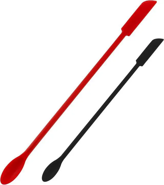 Main image of 2 PCS Mini Makeup Spatulas, Flexible Silicone Beauty Spatula Reusable Thin Jar Scrapers for Cosmetic Bottles, Get Last of Makeup Out (Black and Red)