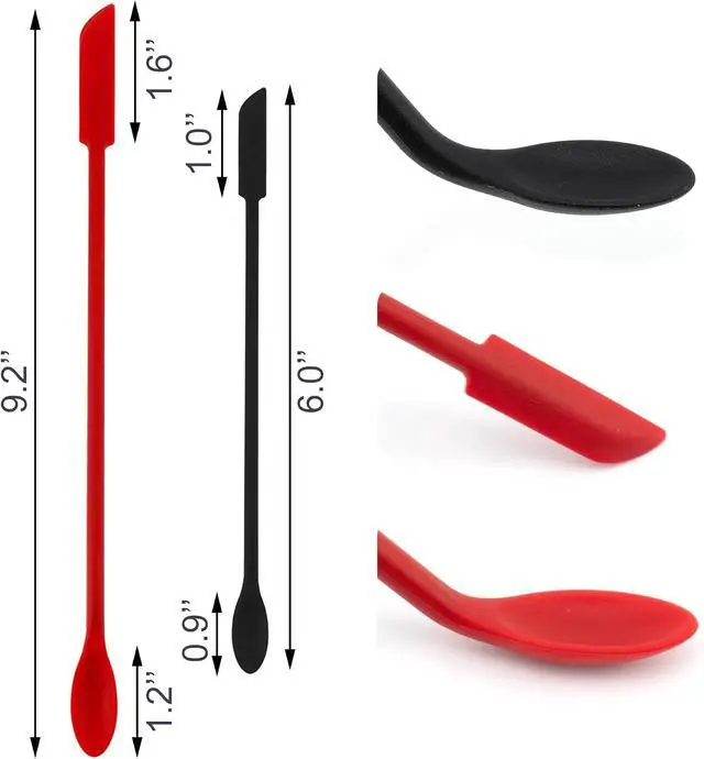 Alt view image 4 of 6 - 2 PCS Mini Makeup Spatulas, Flexible Silicone Beauty Spatula Reusable Thin Jar Scrapers for Cosmetic Bottles, Get Last of Makeup Out (Black and Red)