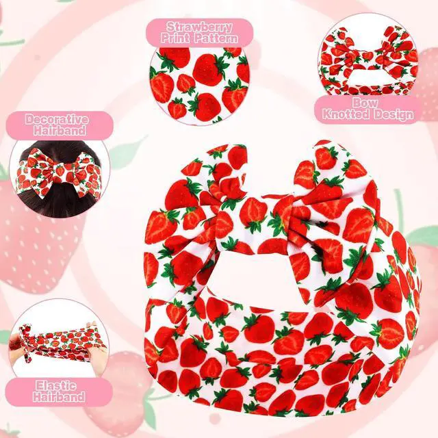 Alt view image 3 of 7 - Strawberry Knotted Hairband for Women Girls, Fruits Headband Strawberry Hair Aceessories Non Slip for Sports Yoga, Running, Gym Fitness