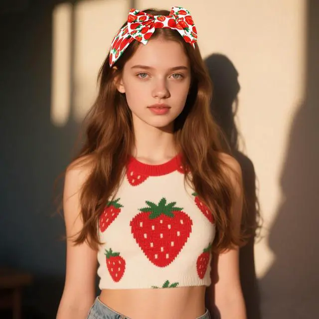 Alt view image 6 of 7 - Strawberry Knotted Hairband for Women Girls, Fruits Headband Strawberry Hair Aceessories Non Slip for Sports Yoga, Running, Gym Fitness