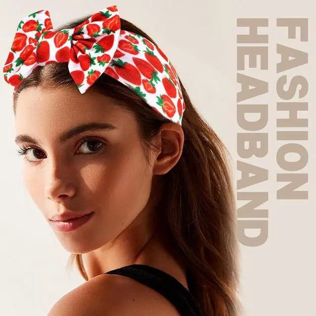 Alt view image 5 of 7 - Strawberry Knotted Hairband for Women Girls, Fruits Headband Strawberry Hair Aceessories Non Slip for Sports Yoga, Running, Gym Fitness