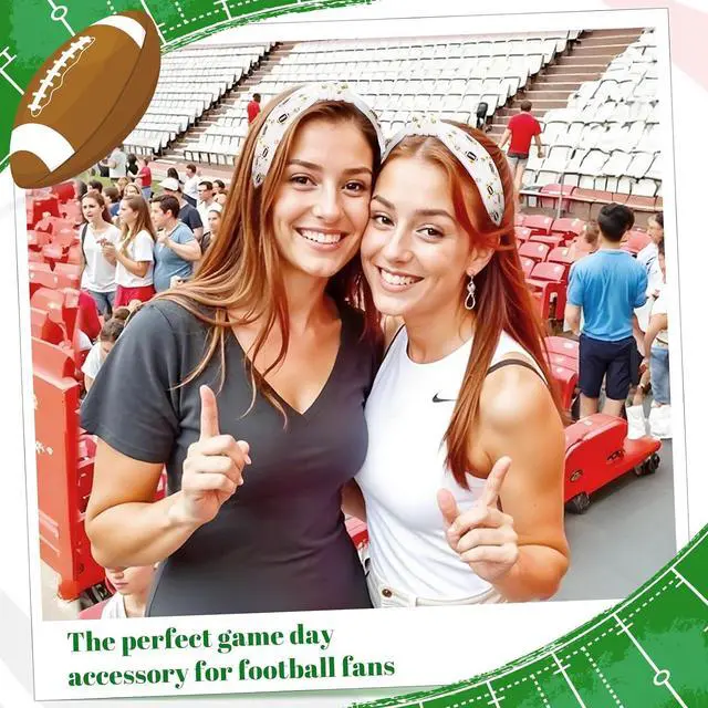 Alt view image 7 of 7 - obeoby Football Knotted Headband For Women, Pearl Rhinestone, White | Polyester Fabric, Elastic Inner Band, Comfortable Fit, Classic Football Theme, For Game Day, Fans, Moms
