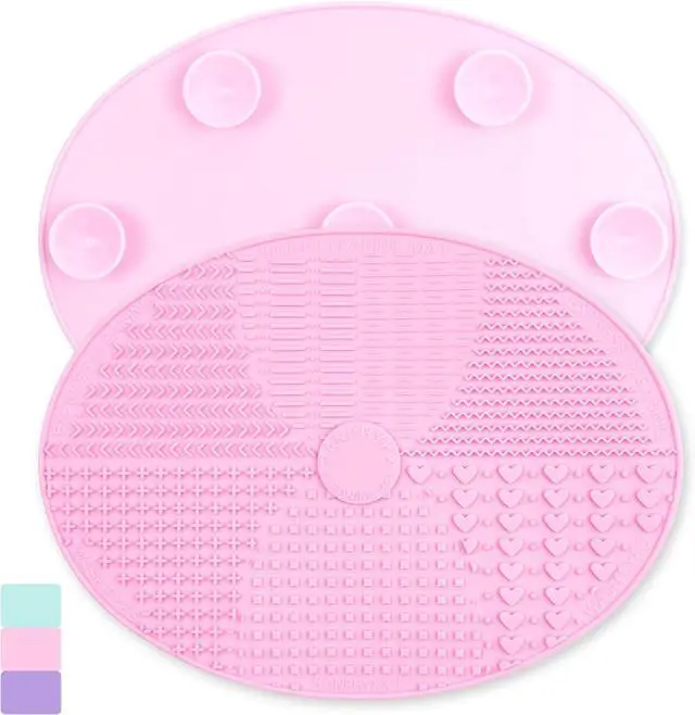 Main image of Makeup Brush Cleaner Mat Silicone Brush Cleaning Mat Big Size Make Up Brush Clean Pad with Suction Cup for Makeup Brush Cleaning (Pink)